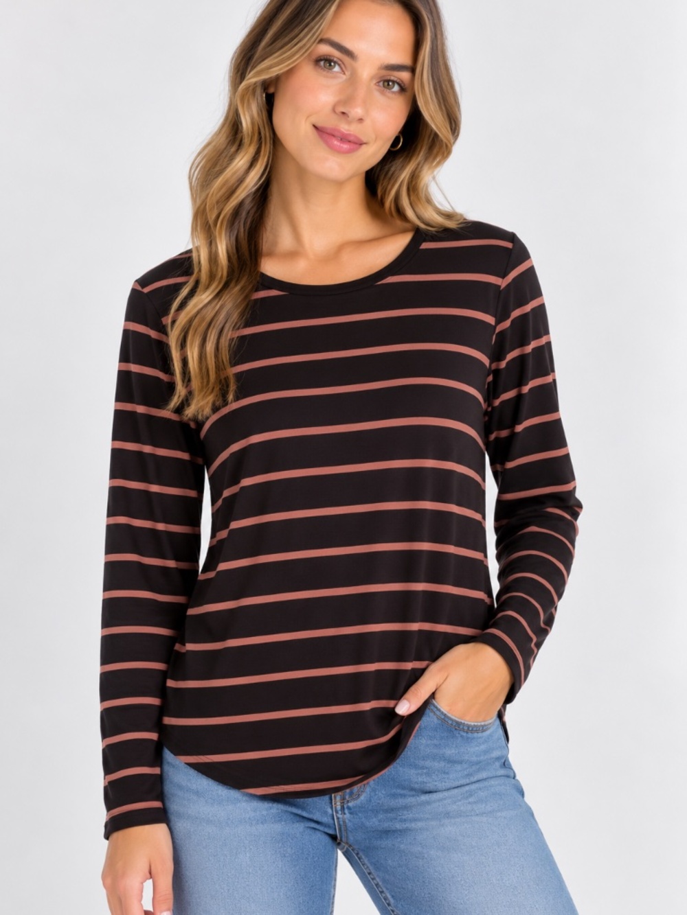 Nordstrom Rack Women's Black & Brown Striped Long Sleeve Top, size XL